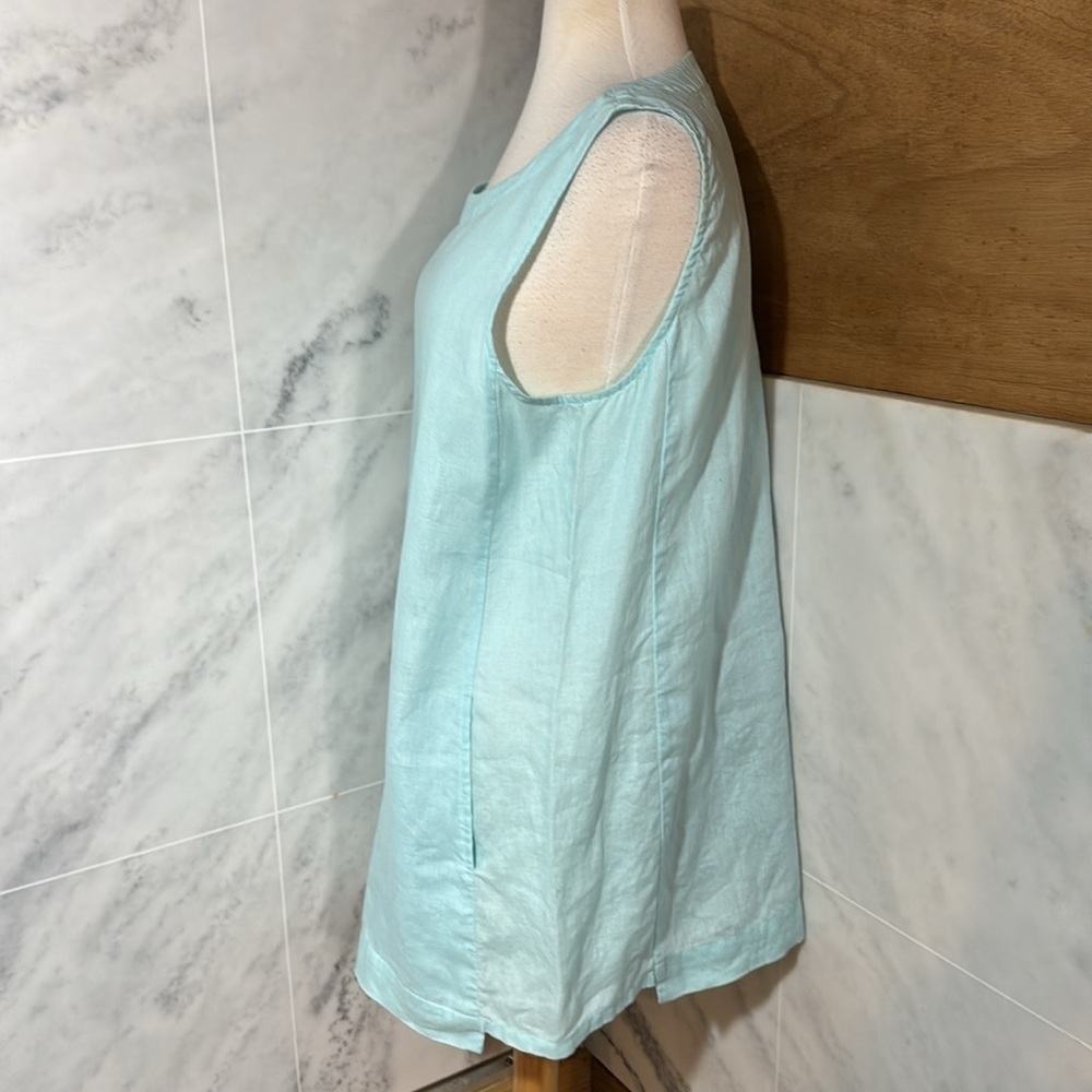 Pure Jill 100% Linen Tunic Top Sleeveless Pockets Lagenlook Aqua Blue size M - Picture 4 of 14